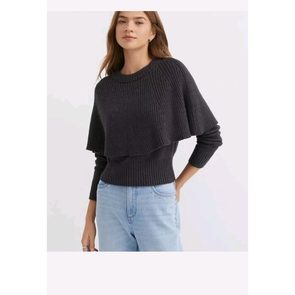 NWT Loft Women's Dark Gray Ribbed Cape Sweater Sz XS Soft Cozy